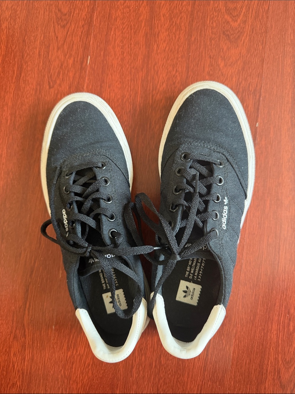 adidas Black Canvas Low-Top Sneakers with White Trim